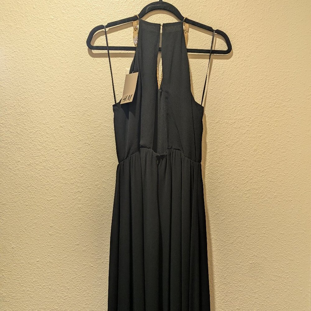 NWT H&M Studio Black Flowy Chiffon Maxi Dress Size 8 - Picture 5 of 9
